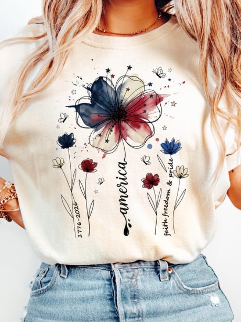 America 250 Years Floral Graphic Shirt, 250th Anniversary Patriot Tshirt